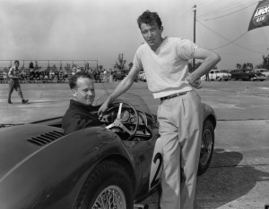 Charles Wallace, at wheel, Bethesda, Md., and Carroll Shelby, Dallas, Texas, with Aston Martin
