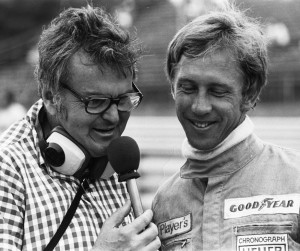 Chris Economaki interviews racer Vern Scuppan